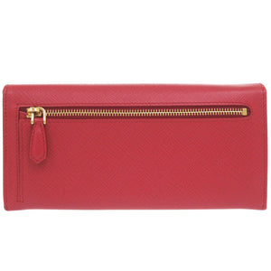 新品同様 プラダ サフィアーノ 1MH132 レザー レッド 二つ折り長財布 赤 0111【中古】PRADA