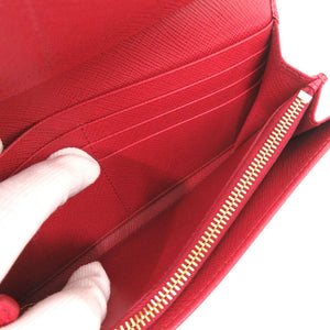 新品同様 プラダ サフィアーノ 1MH132 レザー レッド 二つ折り長財布 赤 0111【中古】PRADA