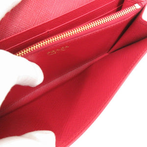 新品同様 プラダ サフィアーノ 1MH132 レザー レッド 二つ折り長財布 赤 0111【中古】PRADA
