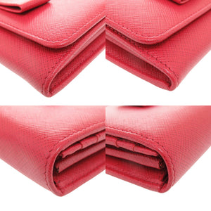 新品同様 プラダ サフィアーノ 1MH132 レザー レッド 二つ折り長財布 赤 0111【中古】PRADA