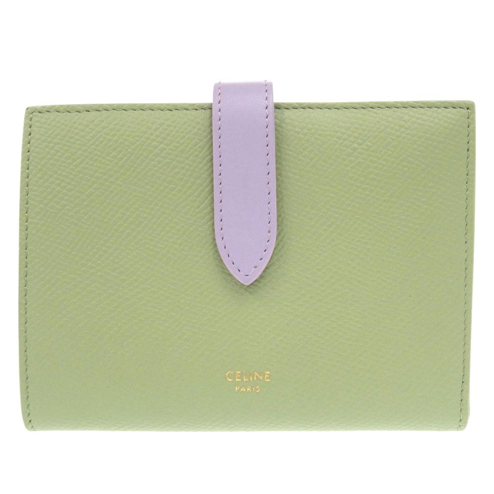美品 セリーヌ バイカラー ミディアム ストラップ ウォレット 10B64 3BRU グリーン 二つ折り財布  緑 0121【中古】CELINE
