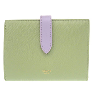 美品 セリーヌ バイカラー ミディアム ストラップ ウォレット 10B64 3BRU グリーン 二つ折り財布  緑 0121【中古】CELINE