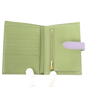 美品 セリーヌ バイカラー ミディアム ストラップ ウォレット 10B64 3BRU グリーン 二つ折り財布  緑 0121【中古】CELINE