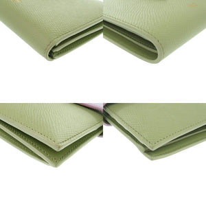 美品 セリーヌ バイカラー ミディアム ストラップ ウォレット 10B64 3BRU グリーン 二つ折り財布  緑 0121【中古】CELINE