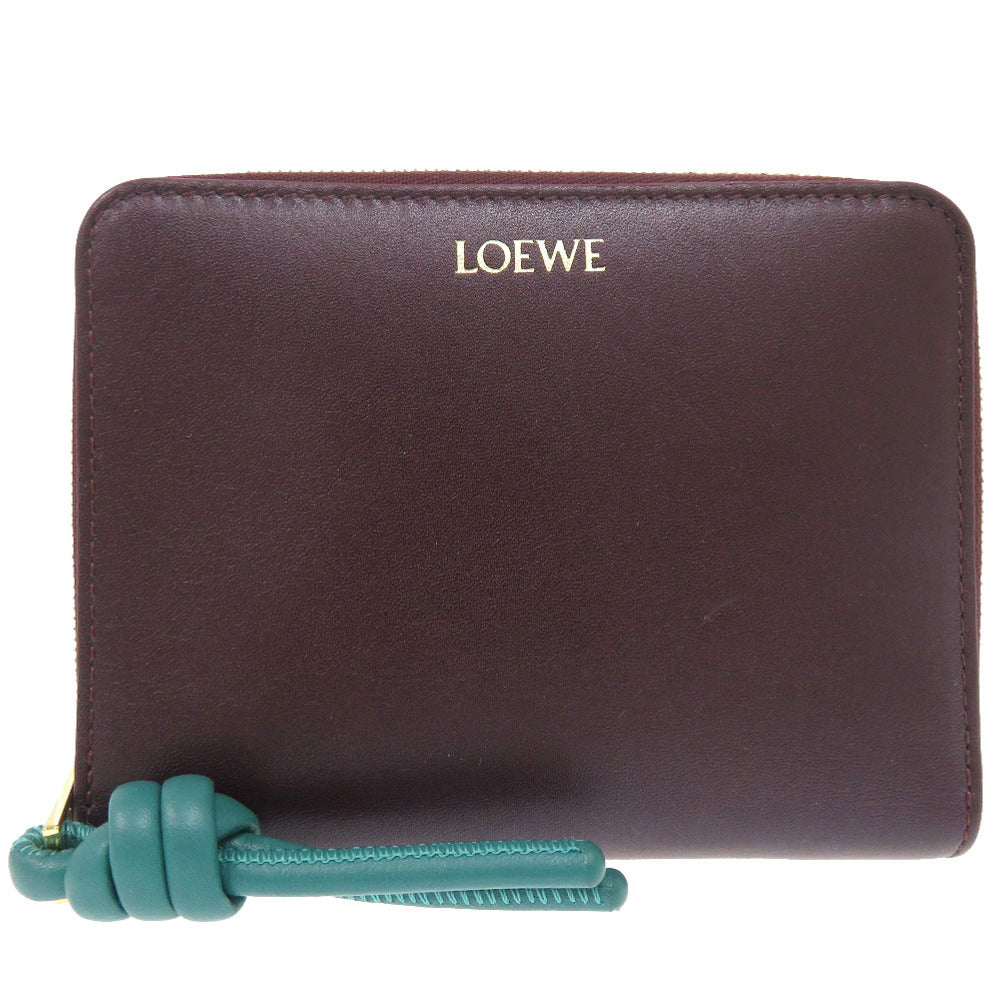 新品同様 ロエベ ノット レザー ボルドー ラウンドファスナー 二つ折り財布 0122 【中古】 LOEWE