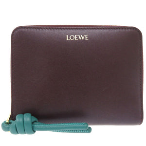 新品同様 ロエベ ノット レザー ボルドー ラウンドファスナー 二つ折り財布 0122 【中古】 LOEWE
