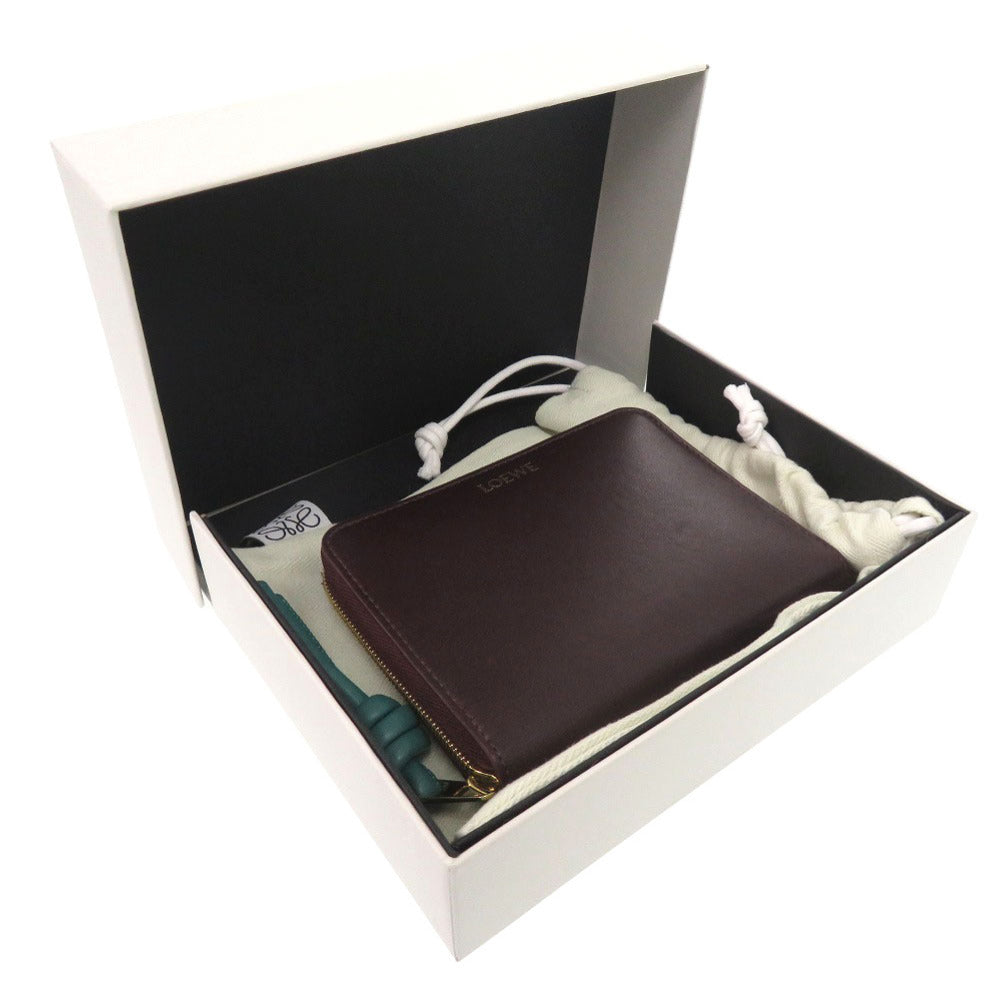 新品同様 ロエベ ノット レザー ボルドー ラウンドファスナー 二つ折り財布 0122 【中古】 LOEWE