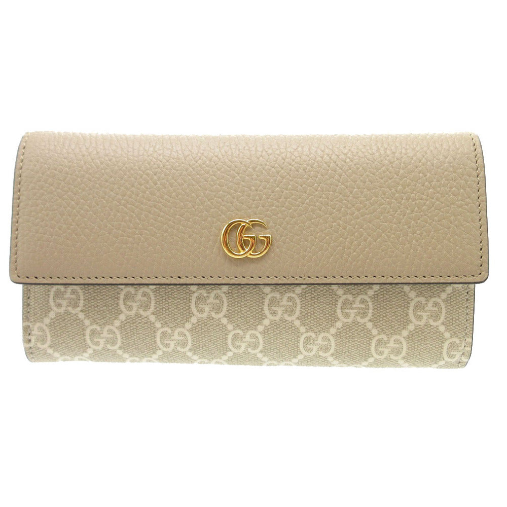 未使用品 グッチ ダブルG バイカラー コンチネンタルウォレット プチマーモント 456116 長財布 GGスプリームキャンバス/レザー ベージュ 0225【中古】GUCCI