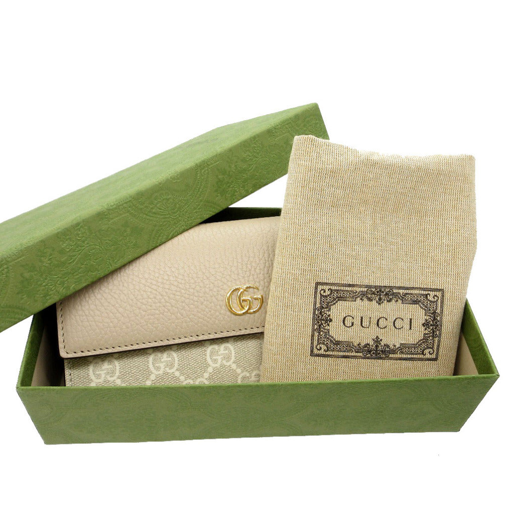 未使用品 グッチ ダブルG バイカラー コンチネンタルウォレット プチマーモント 456116 長財布 GGスプリームキャンバス/レザー ベージュ 0225【中古】GUCCI