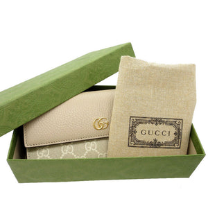 未使用品 グッチ ダブルG バイカラー コンチネンタルウォレット プチマーモント 456116 長財布 GGスプリームキャンバス/レザー ベージュ 0225【中古】GUCCI