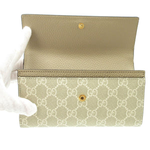 未使用品 グッチ ダブルG バイカラー コンチネンタルウォレット プチマーモント 456116 長財布 GGスプリームキャンバス/レザー ベージュ 0225【中古】GUCCI
