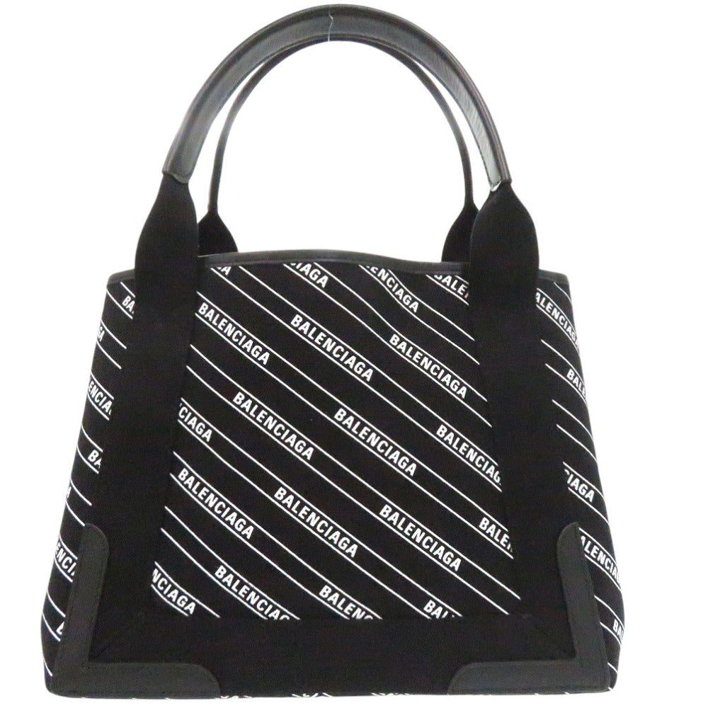 美品 バレンシアガ ネイビー カバスS ポーチ付き ハンドバッグ NAVYCABAS 339933 キャンバス ブラック 0247【中古】BALENCIAGA