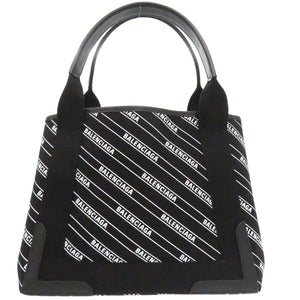 美品 バレンシアガ ネイビー カバスS ポーチ付き ハンドバッグ NAVYCABAS 339933 キャンバス ブラック 0247【中古】BALENCIAGA