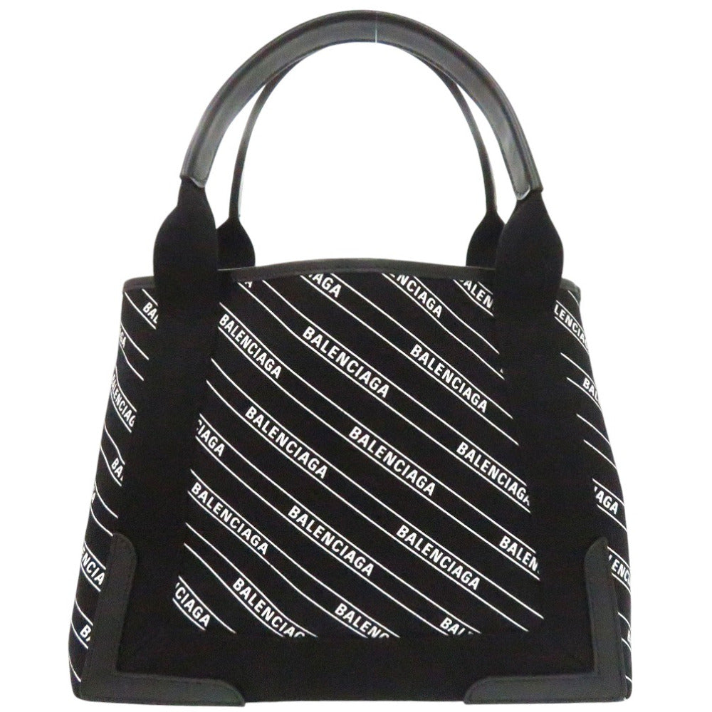 美品 バレンシアガ ネイビー カバスS ポーチ付き ハンドバッグ NAVYCABAS 339933 キャンバス ブラック 0247【中古】BALENCIAGA