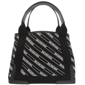 美品 バレンシアガ ネイビー カバスS ポーチ付き ハンドバッグ NAVYCABAS 339933 キャンバス ブラック 0247【中古】BALENCIAGA