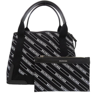美品 バレンシアガ ネイビー カバスS ポーチ付き ハンドバッグ NAVYCABAS 339933 キャンバス ブラック 0247【中古】BALENCIAGA
