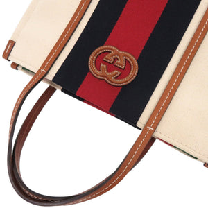 新品同様 グッチ 2way シェリーライン インターロッキングGパッチ 727728 キャンバス ホワイト トートバッグ 0254【中古】GUCCI