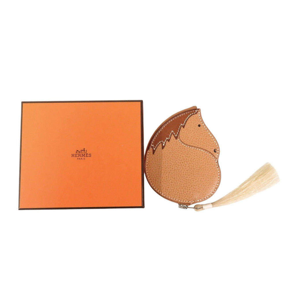 新品同様 エルメス アニマルモチーフ コインケース 馬 バレニア/クリノラン/ポークリセ ナチュラル □L刻印(2008年製) 茶 0263【中古】HERMES