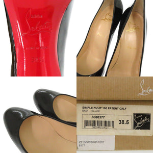 新品同様 クリスチャンルブタン SIMPLE PUMP 100 パテントカーフ ラウンドトゥ ヒールパンプス  ブラック 38 1/2 3080377 0282【中古】Christian Louboutin