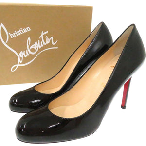 新品同様 クリスチャンルブタン SIMPLE PUMP 100 パテントカーフ ラウンドトゥ ヒールパンプス  ブラック 38 1/2 3080377 0282【中古】Christian Louboutin