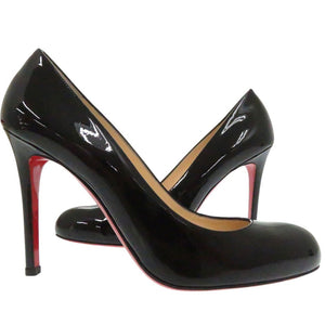 新品同様 クリスチャンルブタン SIMPLE PUMP 100 パテントカーフ ラウンドトゥ ヒールパンプス  ブラック 38 1/2 3080377 0282【中古】Christian Louboutin