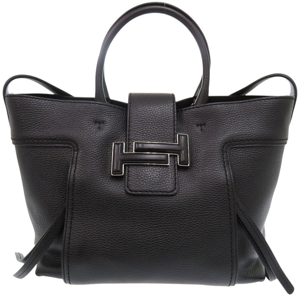 美品 トッズ ダブルT トートバッグ 2WAY ショルダーバッグ ロゴ レザー ブラック 0341【中古】TOD’S