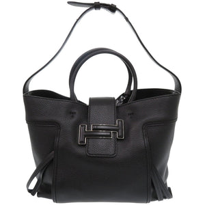 美品 トッズ ダブルT トートバッグ 2WAY ショルダーバッグ ロゴ レザー ブラック 0341【中古】TOD’S