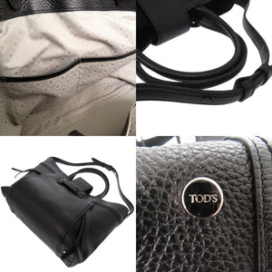 美品 トッズ ダブルT トートバッグ 2WAY ショルダーバッグ ロゴ レザー ブラック 0341【中古】TOD’S