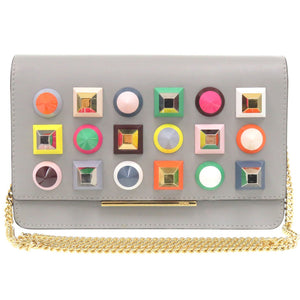 美品 フェンディ スタッズ チェーンウォレット 8M0346 レザー グレー ショルダーバッグ 0347【中古】FENDI