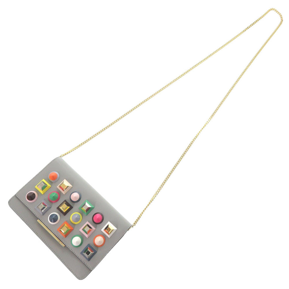 美品 フェンディ スタッズ チェーンウォレット 8M0346 レザー グレー ショルダーバッグ 0347【中古】FENDI