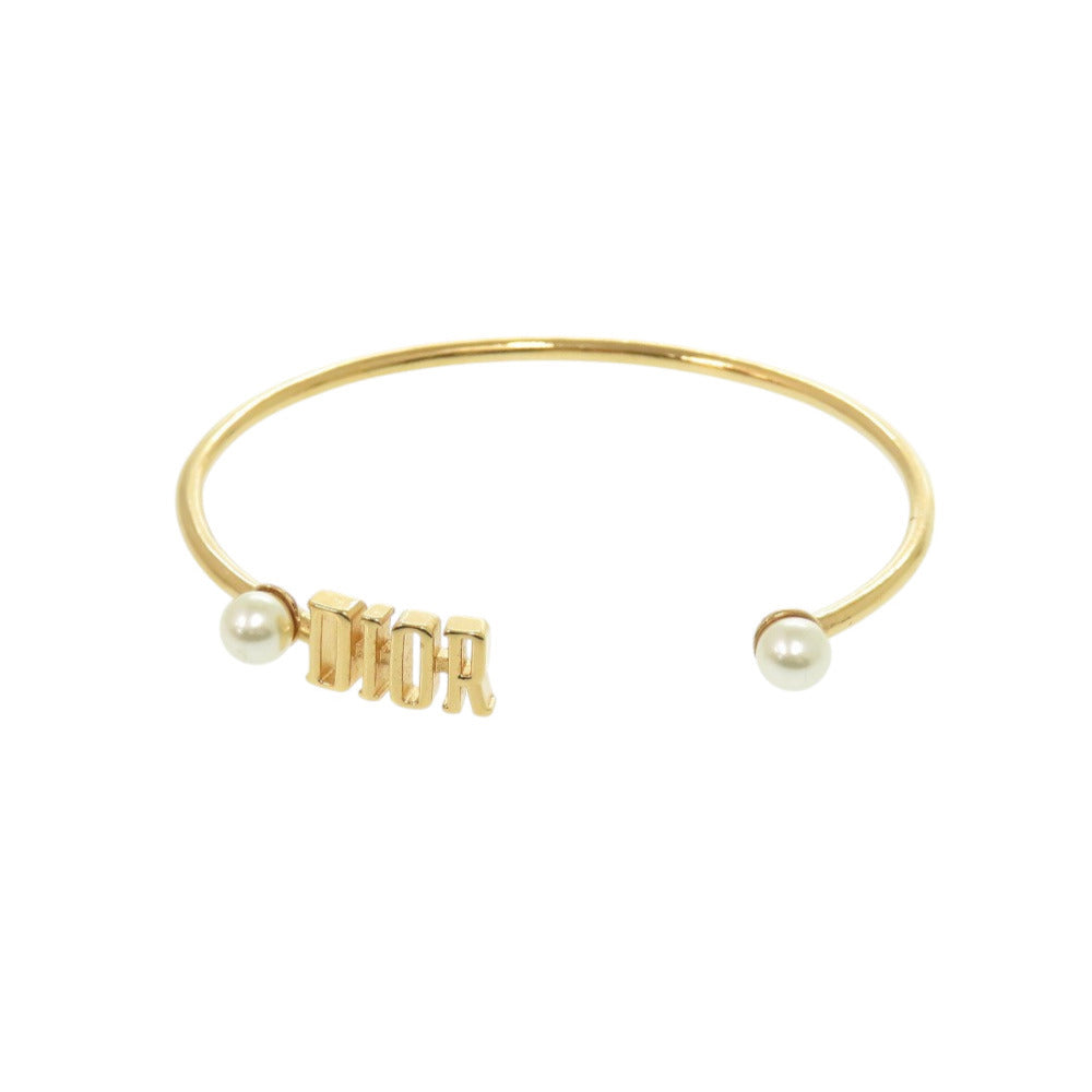 ディオール ロゴ フェイクパール メタル ゴールド バングル アクセサリー 0357 【中古】 Dior