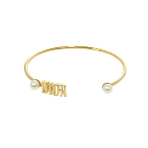 ディオール ロゴ フェイクパール メタル ゴールド バングル アクセサリー 0357 【中古】 Dior
