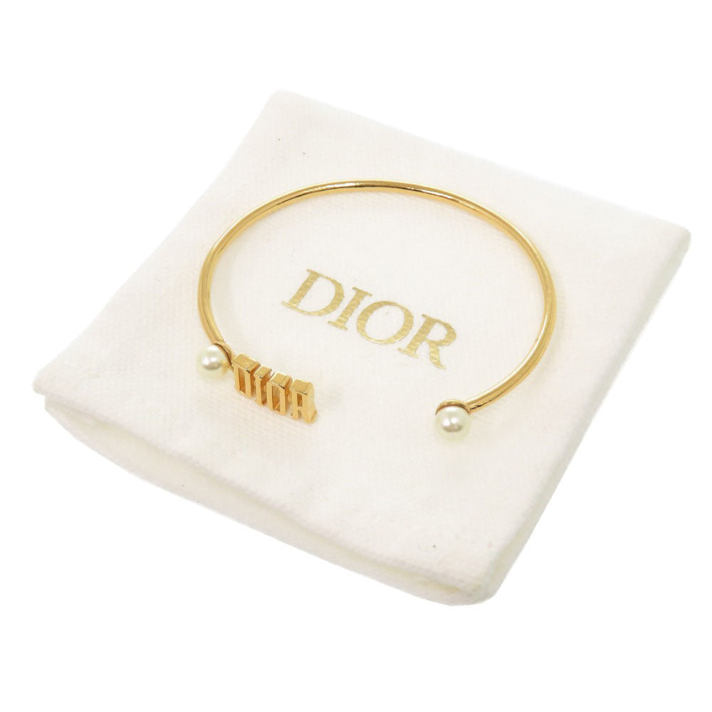 ディオール ロゴ フェイクパール メタル ゴールド バングル アクセサリー 0357 【中古】 Dior