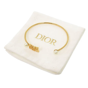 ディオール ロゴ フェイクパール メタル ゴールド バングル アクセサリー 0357 【中古】 Dior