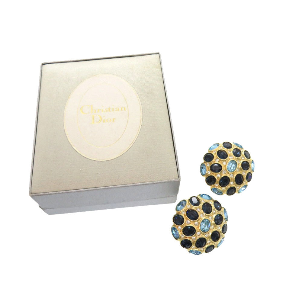 美品 クリスチャン ディオール ヴィンテージ ストーン ブルー ゴールド イヤリング アクセサリー 0359 【中古】 Christian Dior