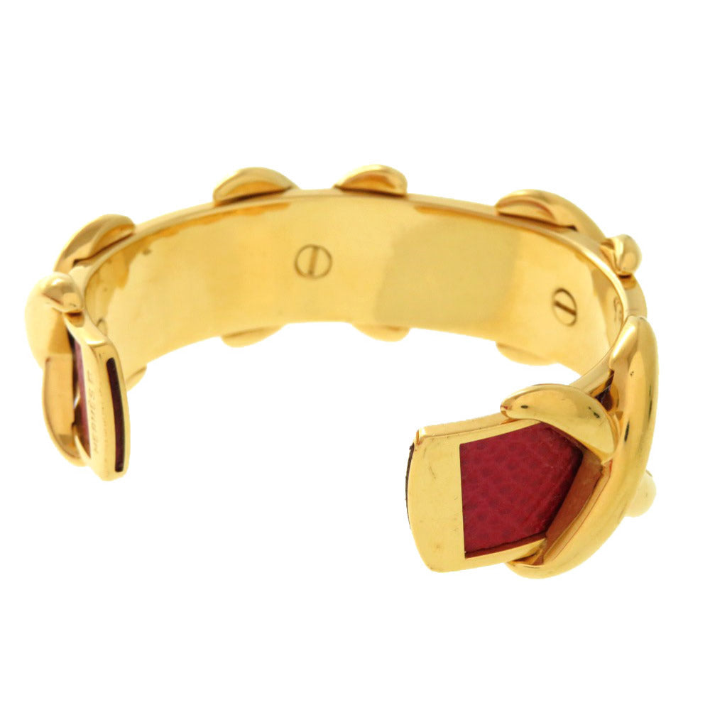 エルメス クロス メタル レザー レッド ゴールド金具 バングル アクセサリー 0371 【中古】 HERMES
