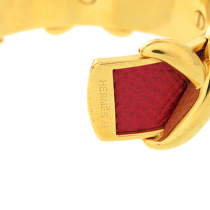 エルメス クロス メタル レザー レッド ゴールド金具 バングル アクセサリー 0371 【中古】 HERMES