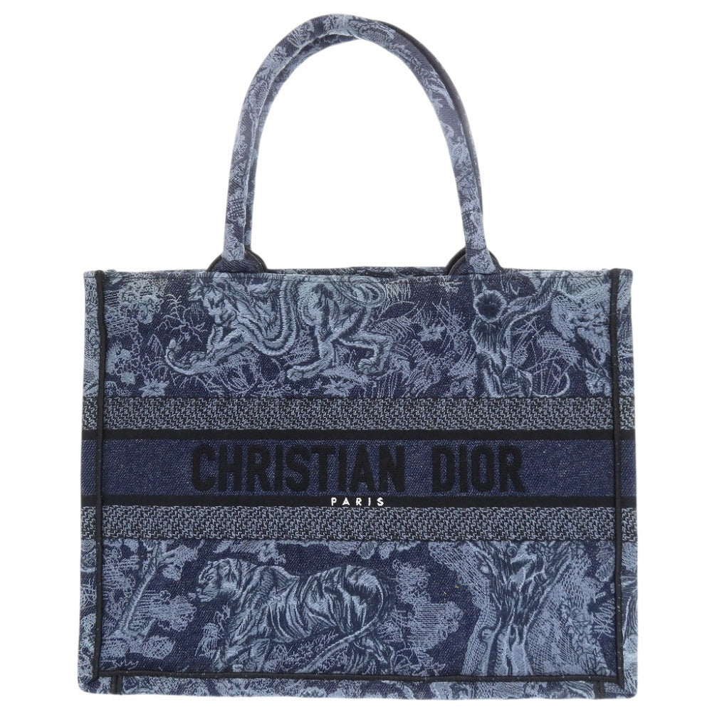 美品 クリスチャンディオール ブックトート ミディアム キャンバス ブルー レディディオール トートバッグ  青 0382【中古】Christian Dior