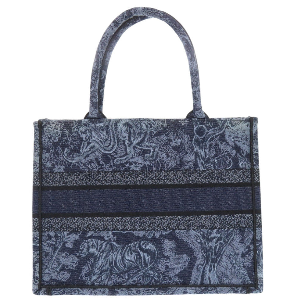 美品 クリスチャンディオール ブックトート ミディアム キャンバス ブルー レディディオール トートバッグ  青 0382【中古】Christian Dior