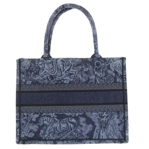 美品 クリスチャンディオール ブックトート ミディアム キャンバス ブルー レディディオール トートバッグ  青 0382【中古】Christian Dior