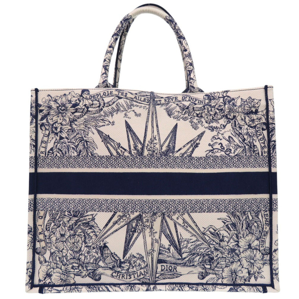 新品同様 クリスチャンディオール ブックトート ラージ ハンドバッグ エンブロイダリー キャンバス ホワイト 0383【中古】Christian Dior