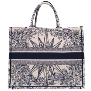 新品同様 クリスチャンディオール ブックトート ラージ ハンドバッグ エンブロイダリー キャンバス ホワイト 0383【中古】Christian Dior