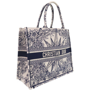 新品同様 クリスチャンディオール ブックトート ラージ ハンドバッグ エンブロイダリー キャンバス ホワイト 0383【中古】Christian Dior
