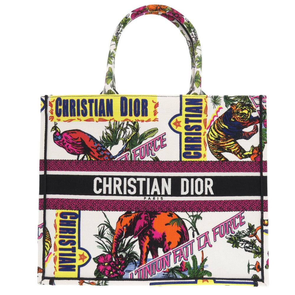 新品同様 クリスチャン ディオール ブックトート ラージ トートバッグ キャンバス ホワイト 0388【中古】Christian Dior
