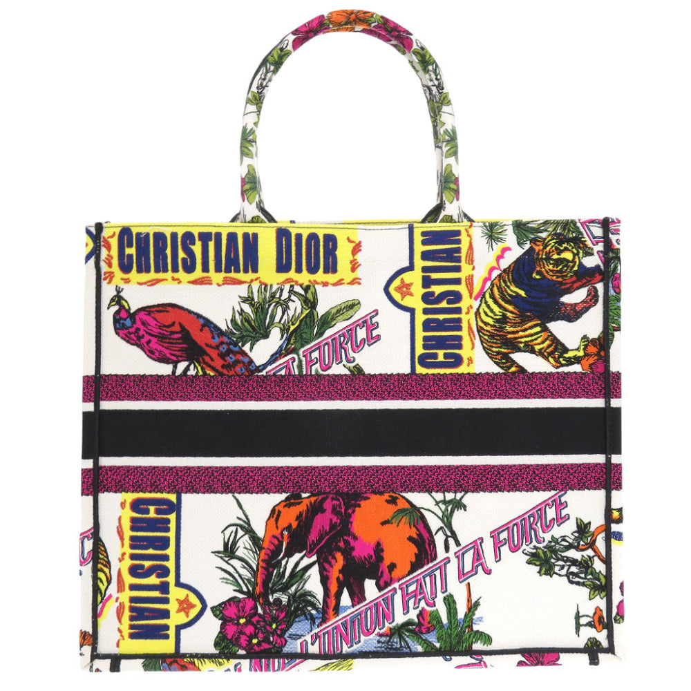 新品同様 クリスチャン ディオール ブックトート ラージ トートバッグ キャンバス ホワイト 0388【中古】Christian Dior
