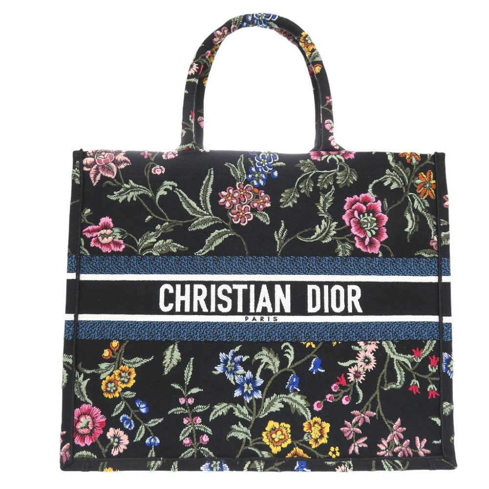 新品同様 クリスチャン ディオール ブックトート ラージ 花柄 トートバッグ キャンバス ブラック 黒 0390【中古】Christian Dior