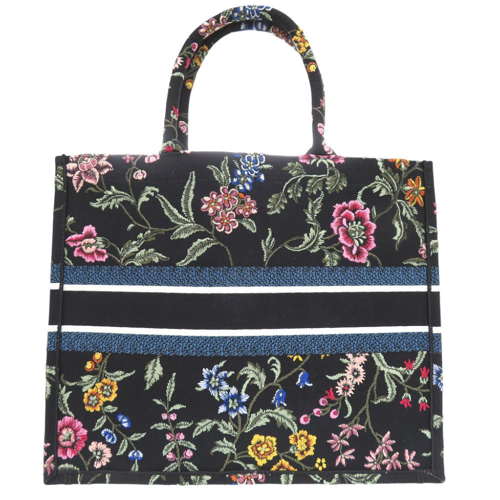 新品同様 クリスチャン ディオール ブックトート ラージ 花柄 トートバッグ キャンバス ブラック 黒 0390【中古】Christian Dior