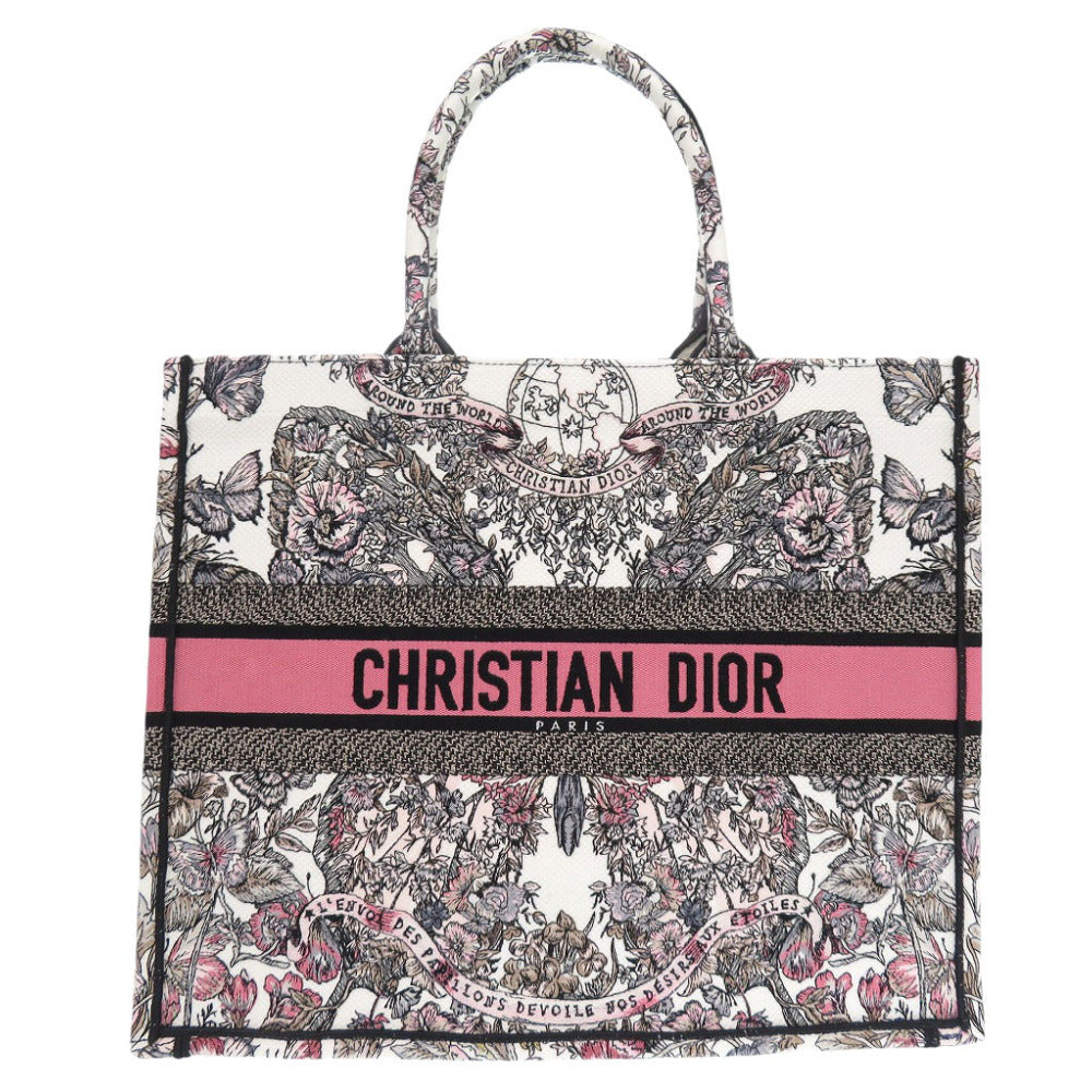 新品同様 クリスチャン ディオール ブックトート ラージ トートバッグ キャンバス ピンク 0391【中古】Christian Dior