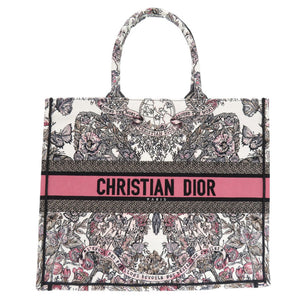 新品同様 クリスチャン ディオール ブックトート ラージ トートバッグ キャンバス ピンク 0391【中古】Christian Dior
