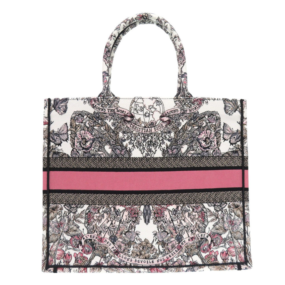 新品同様 クリスチャン ディオール ブックトート ラージ トートバッグ キャンバス ピンク 0391【中古】Christian Dior